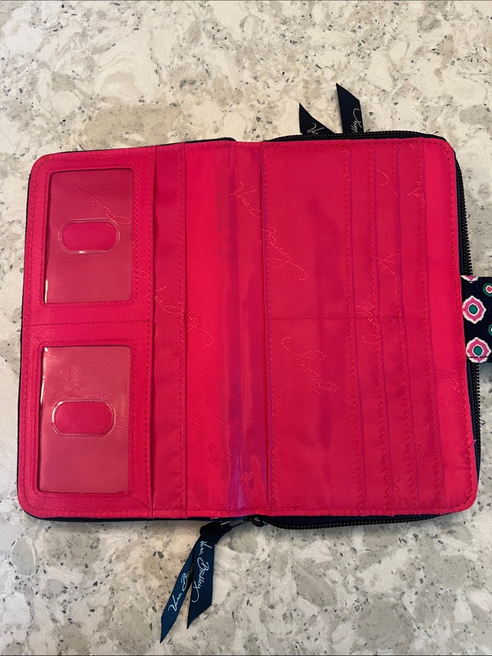 Vera Bradley Preppy Turnlock Quilted Wallet Pink/Green/White/Navy (Petal Dots) - Picture 5 of 7